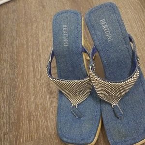 Sexy Metal Denim/Wood  Acrylic Heels